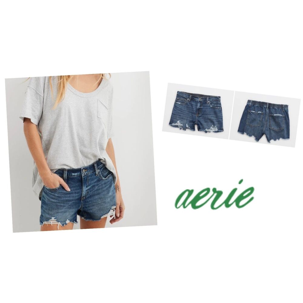 NWT SZ L Aerie Daydream Distressed Denim Shorts